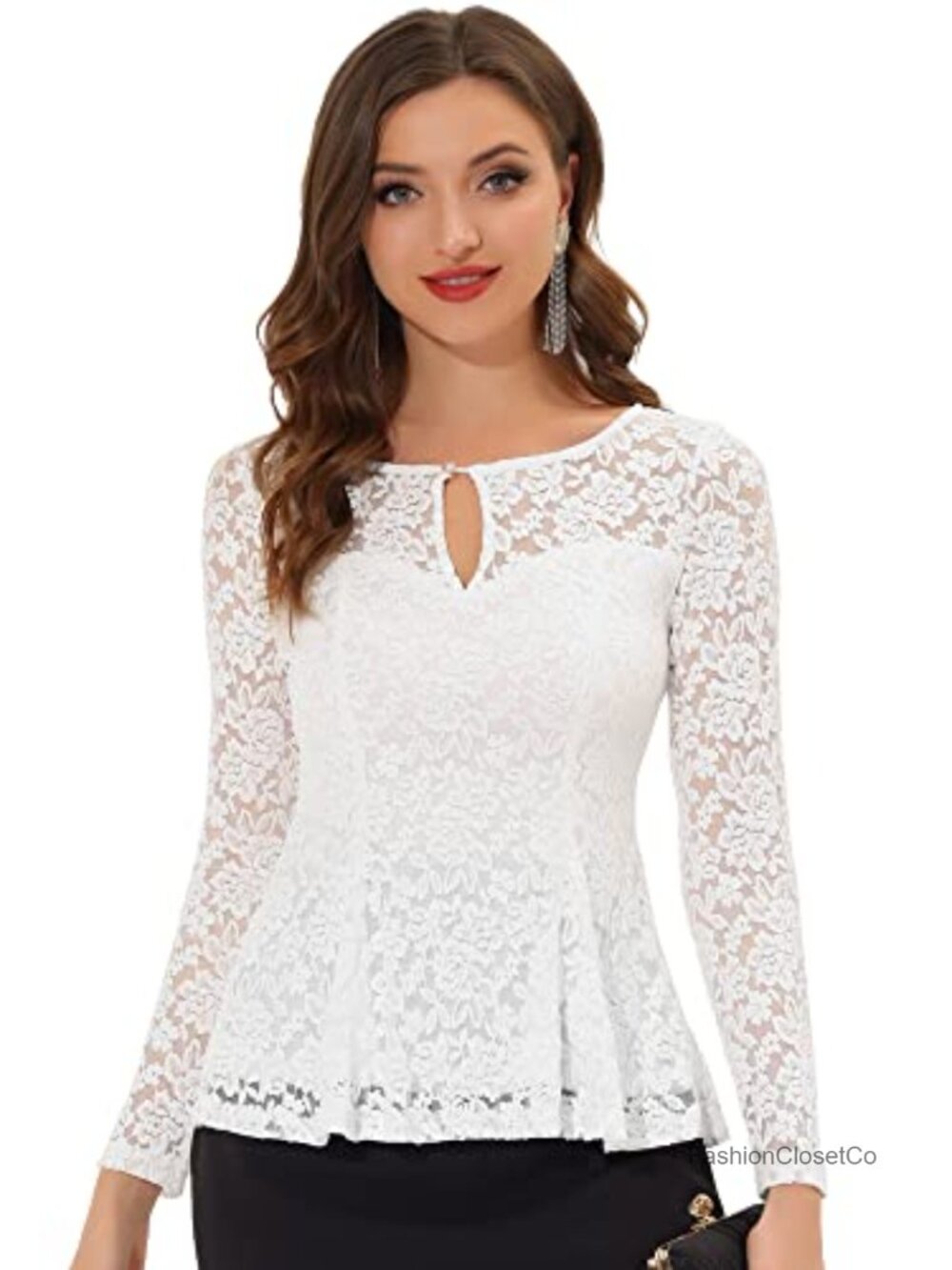 Women's Lace Peplum Blouse Long Sleeve Dressy Top Wedding Guest